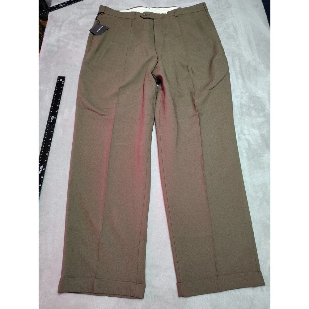 Slates Dress Pants Men 36/29.5 Brown Business Cuffed Pleated Classic Work